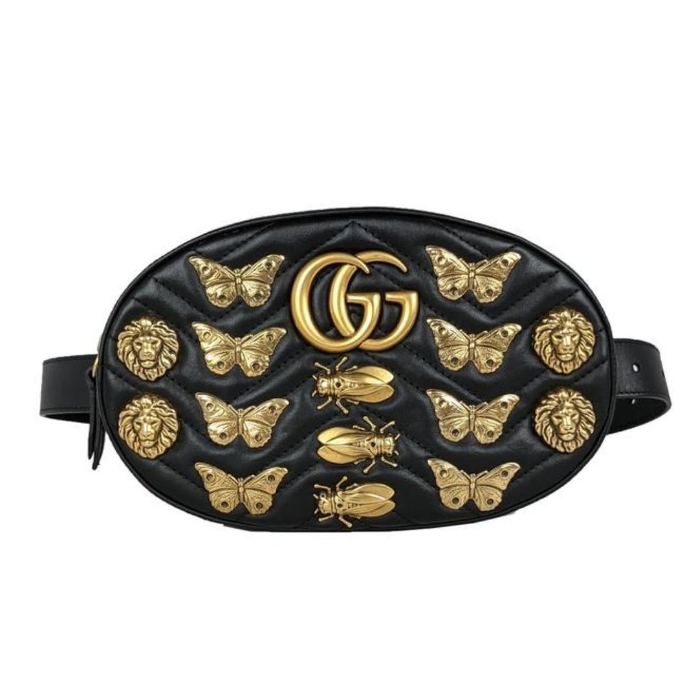 SOLD Gucci Gg Marmont Animal Stud Black Belt Bag - Picture 1 of 6